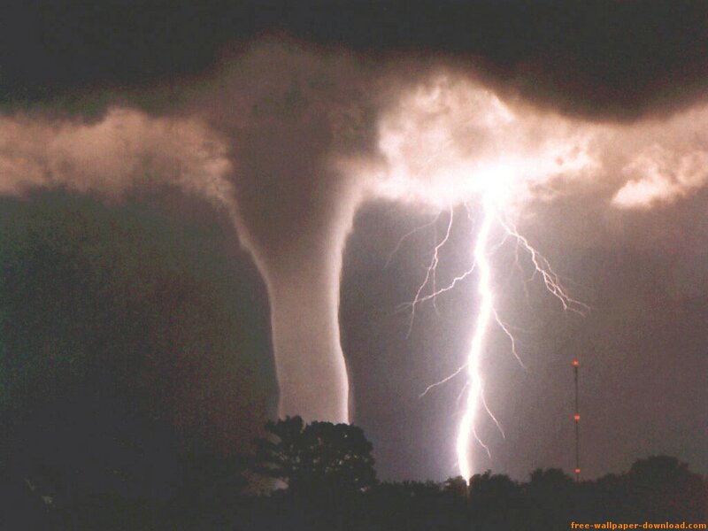 Tornado and Lightning — Black, Dramatic, Night