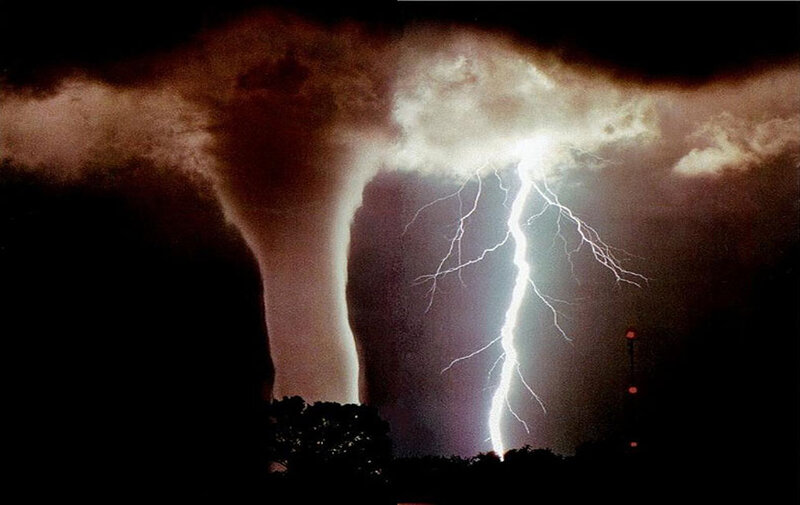Tornado and lightning storm