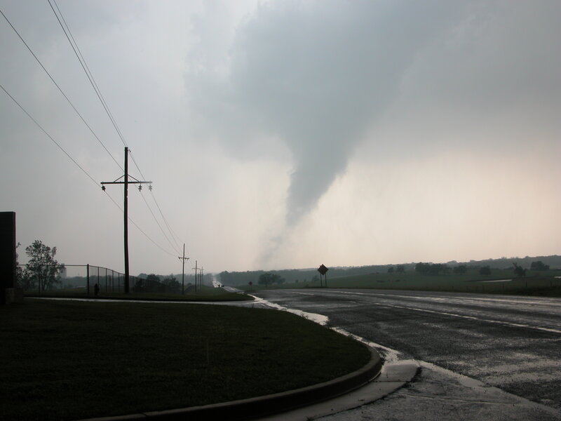 Tornado approaching a road
