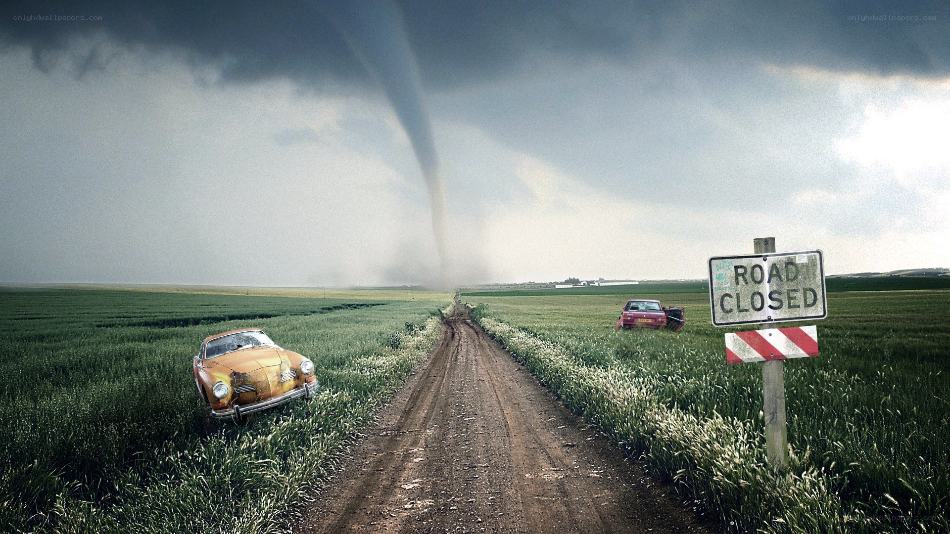Tornado approaching rural road