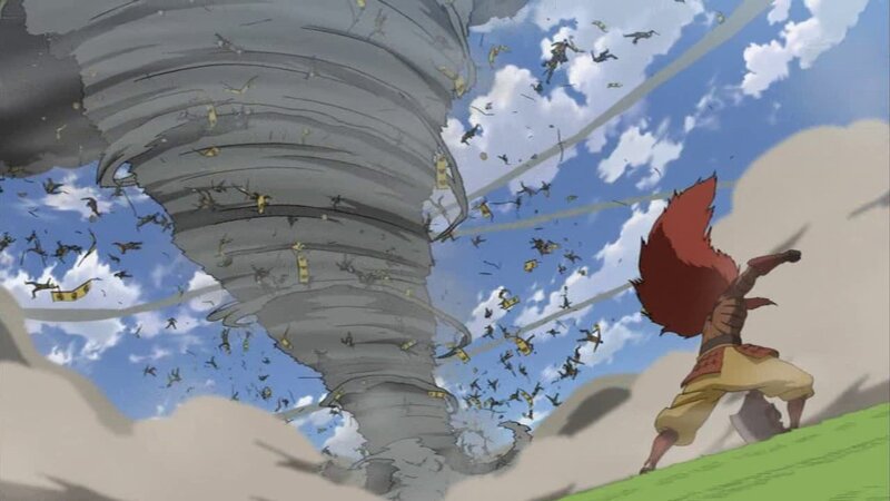 Tornado attack in anime
