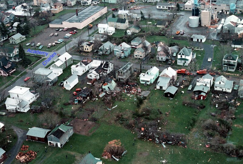 Tornado damage in a residential area