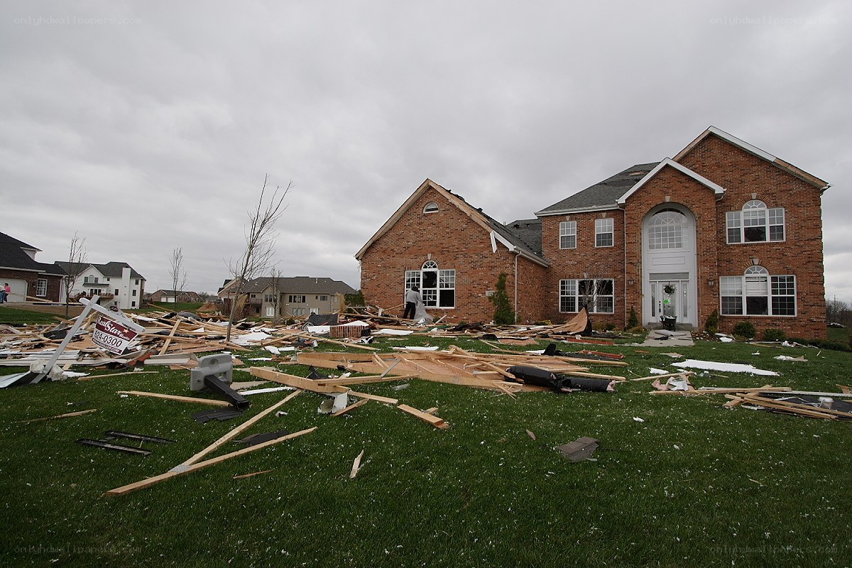 Tornado-damaged suburban home
