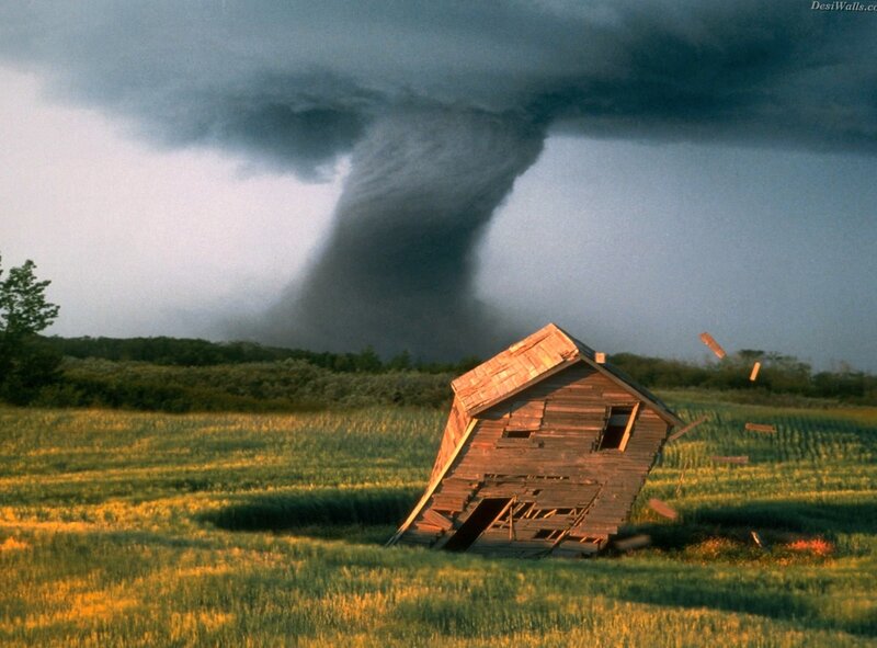 Tornado destroys house in field