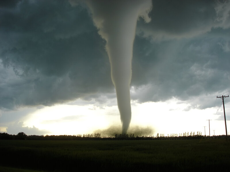 Tornado in Field — Gray, Dramatic, Sunset