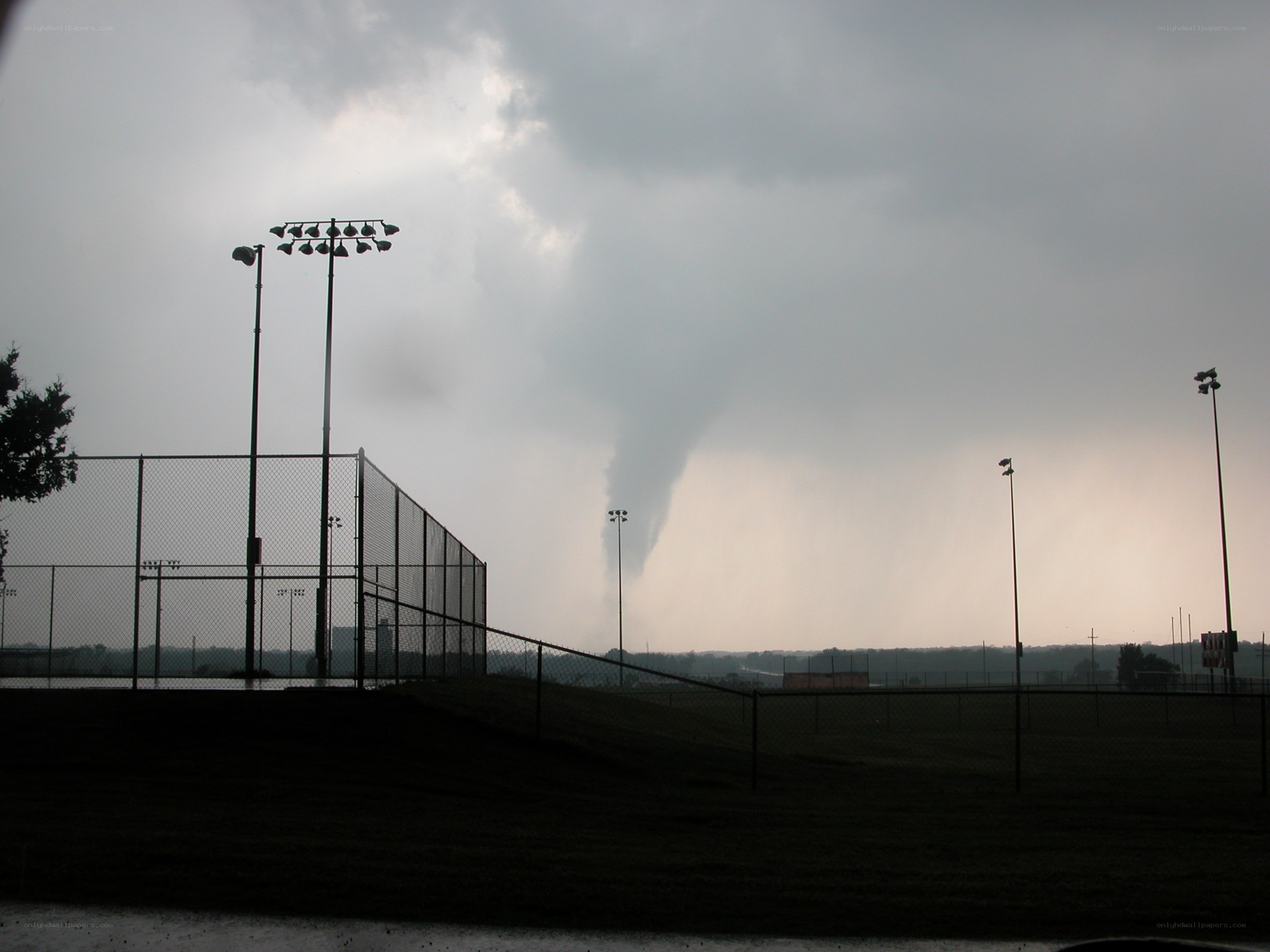 Tornado near baseball field