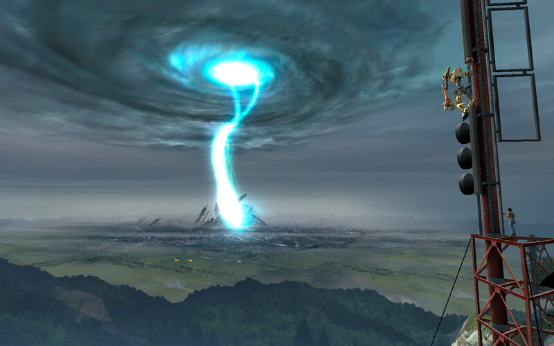 Tornado of light over a city