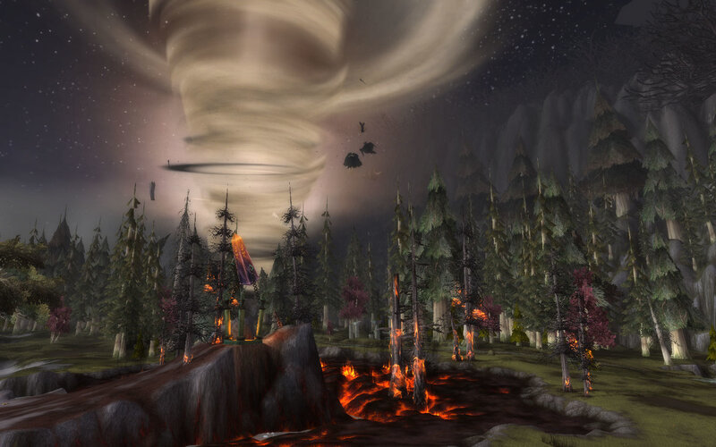 Tornado over a burning forest