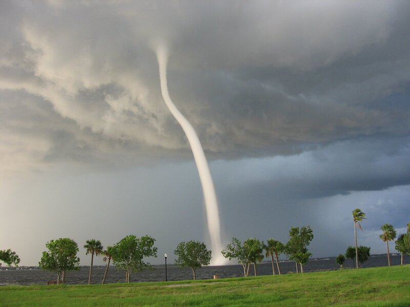Tornado over a coastal park