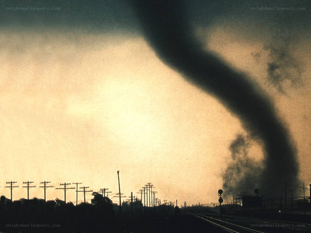 Tornado over a railway line