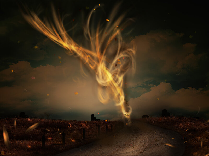 Tornado over a rural road
