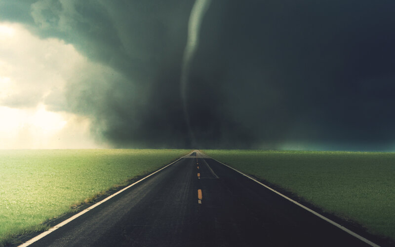 Tornado over a rural road