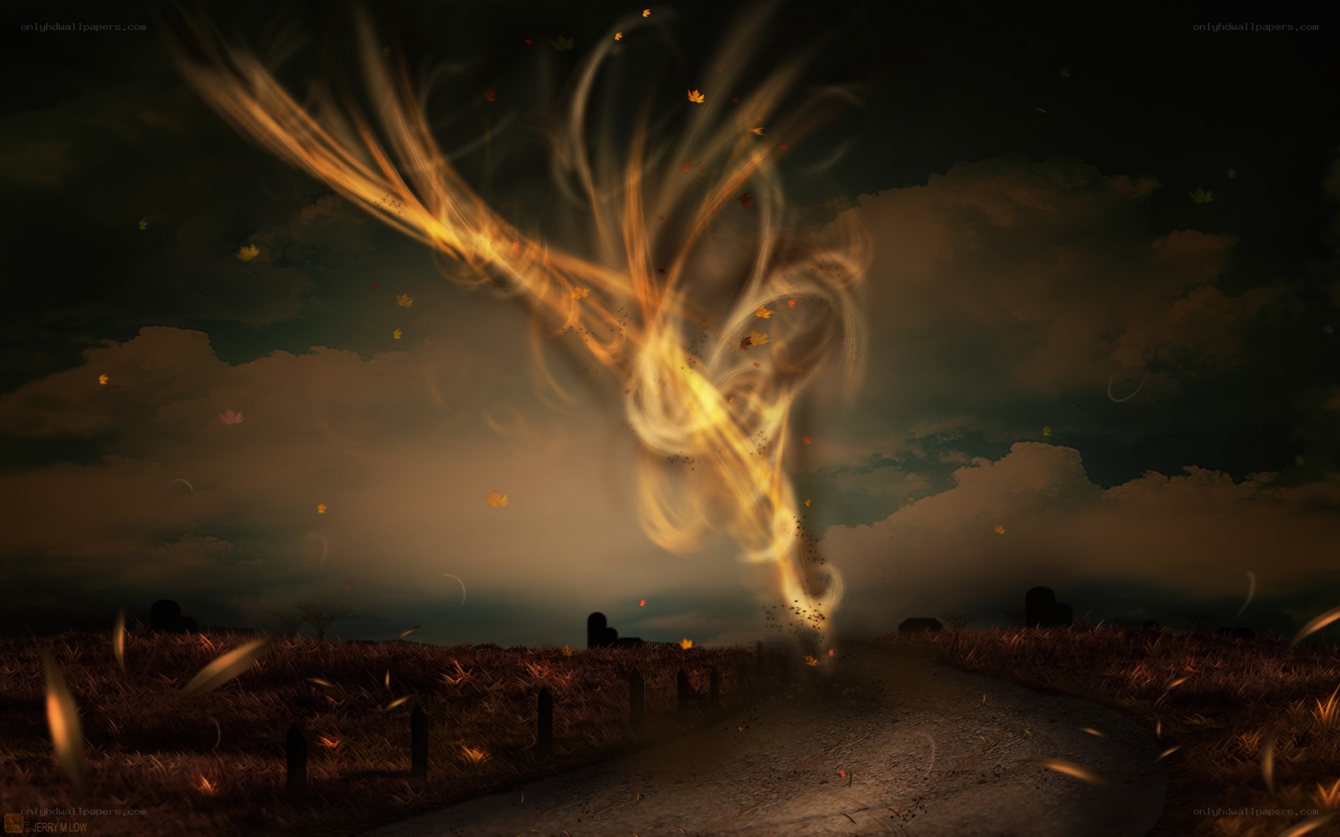 Tornado over a rural road
