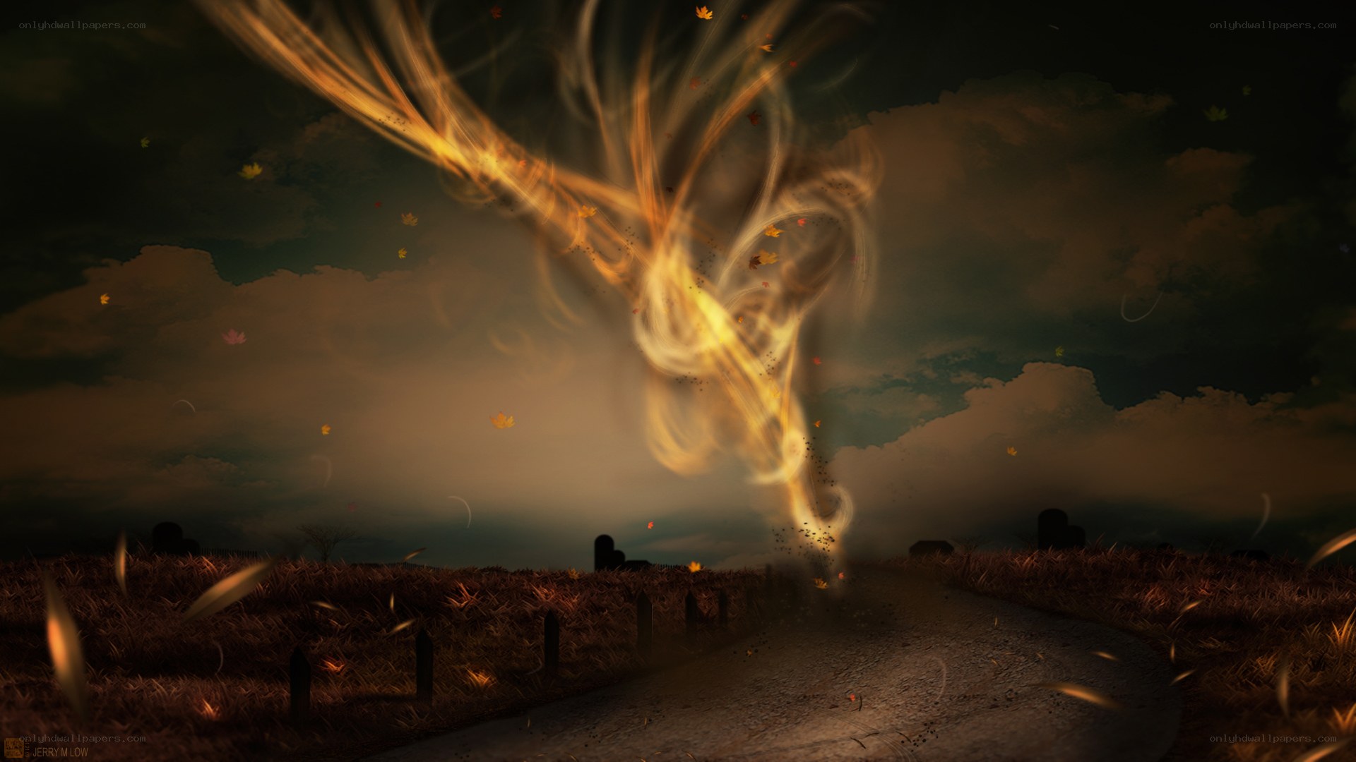 Tornado over a rural road
