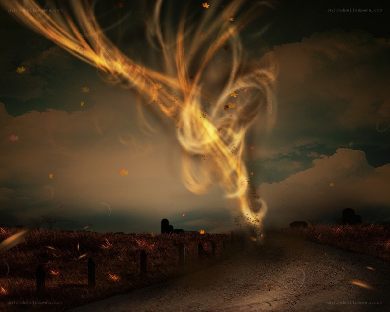 Tornado over a rural road