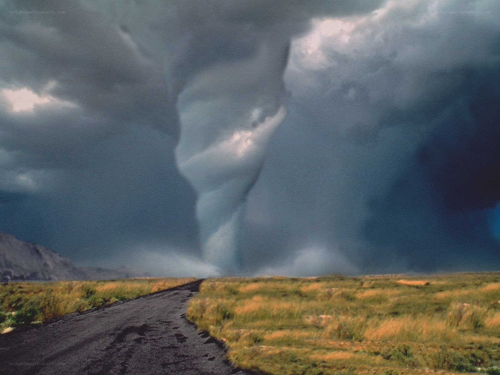 Tornado over a rural road