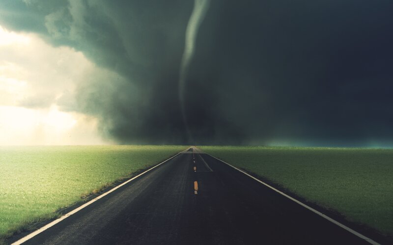 Tornado over a rural road