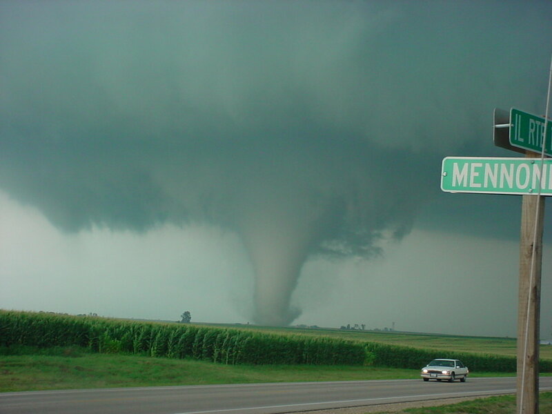 Tornado over cornfield