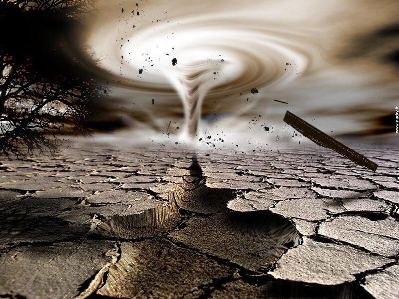 Tornado over cracked earth