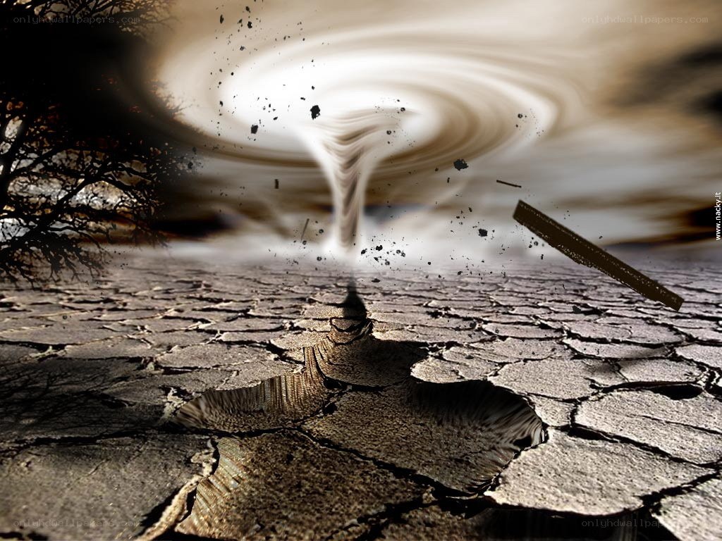 Tornado over cracked earth