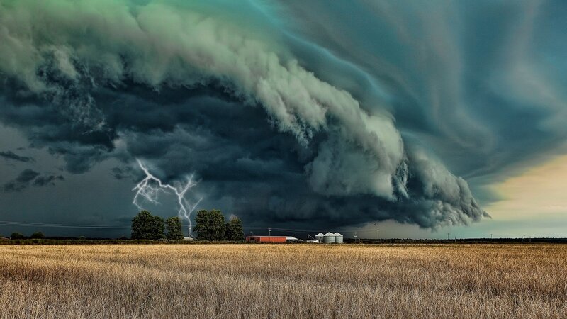 Tornado over Farm — Gray, Dramatic