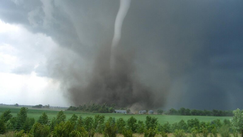 Tornado over Farmland — Gray, Dramatic