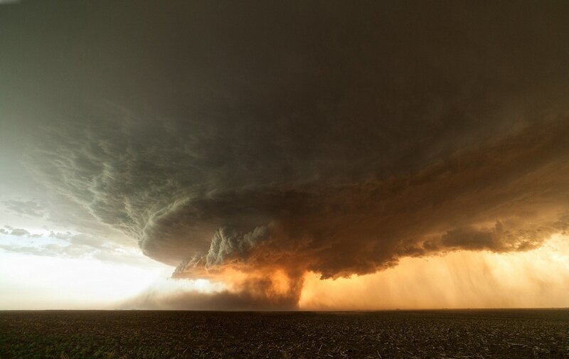 Tornado over Field — Brown, Dramatic, Sunset, Photograph, Storm Cloud, Rain