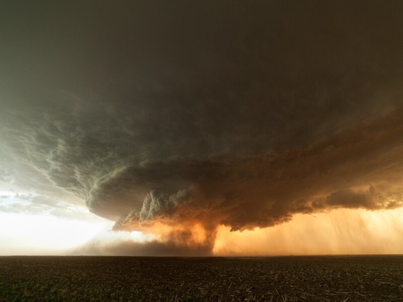 Tornado over Field — Brown, Dramatic, Sunset, Photograph, Storm Cloud