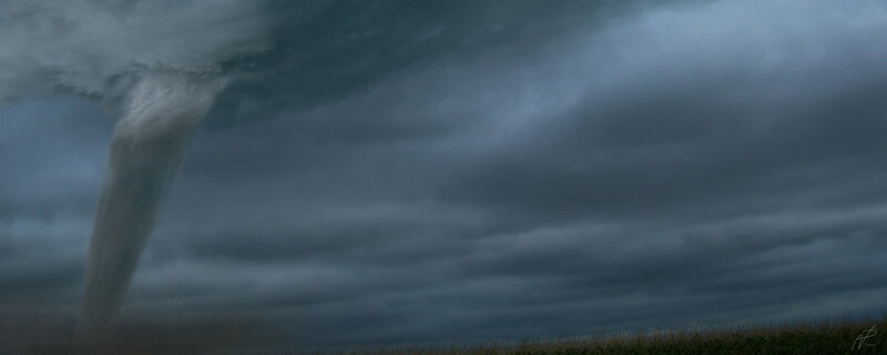 Tornado over Field — Gray, Dramatic, Digital Art, Clouds