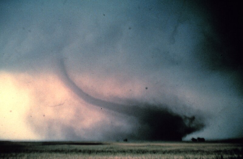 Tornado over Field — Gray, Dramatic, Sunset, Photograph, Storm Cloud