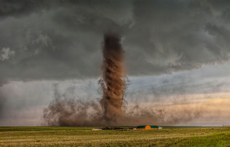 Tornado over Field — Gray, Dramatic, Sunset, Photograph