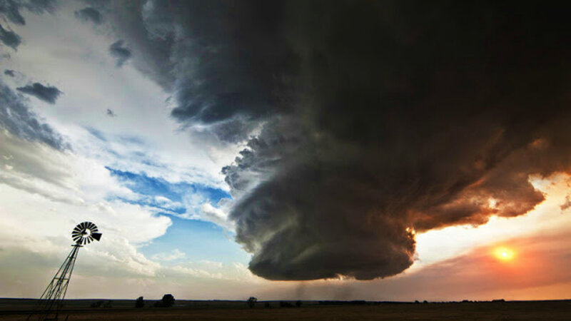 Tornado over Field — Gray, Dramatic, Sunset