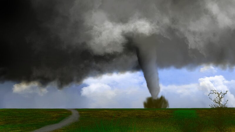 Tornado over Field — Green, Dramatic, Afternoon, Digital Art