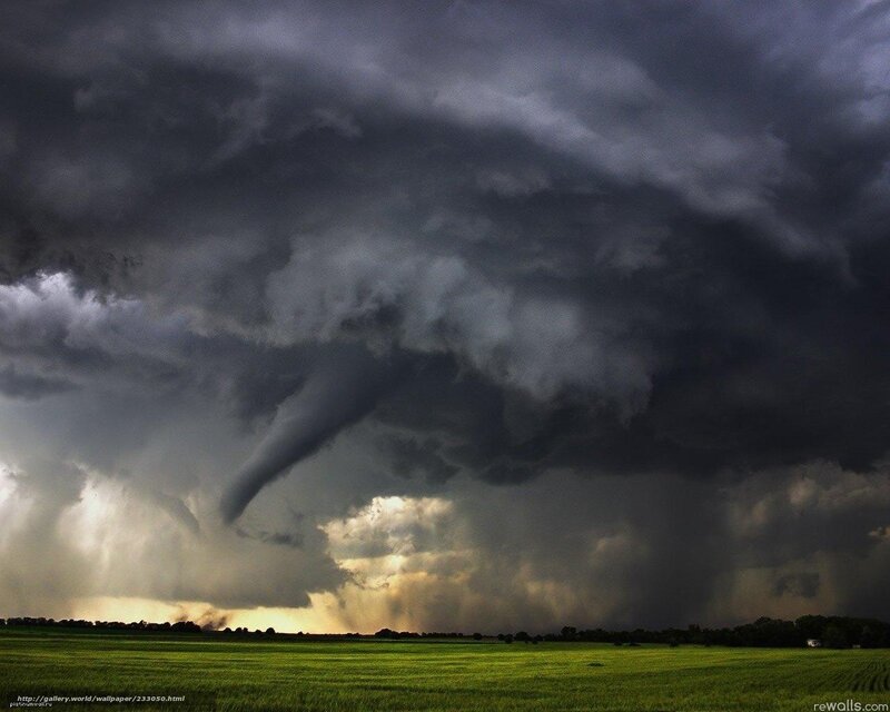 Tornado over Field — Green, Dramatic, Afternoon, Photograph, Clouds, Storm