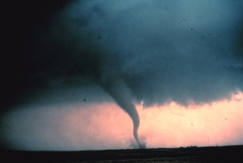 Tornado over Flat Land — Gray, Dramatic, Sunset