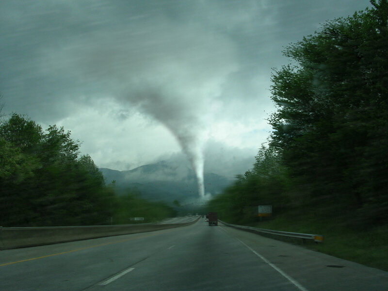 Tornado over Highway — Gray, Dramatic, Afternoon, Photograph, Trees