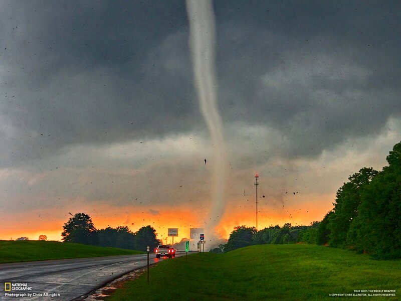 Tornado over Highway — Gray, Dramatic, Sunset, Photograph