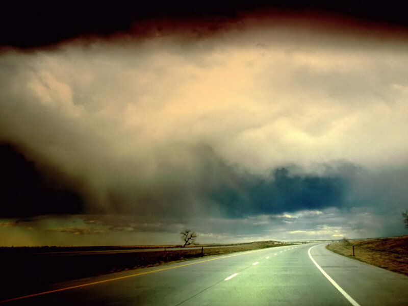 Tornado over Highway — Gray, Dramatic