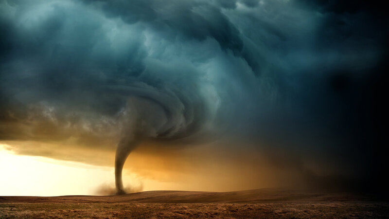 Tornado over Plains — Gray
