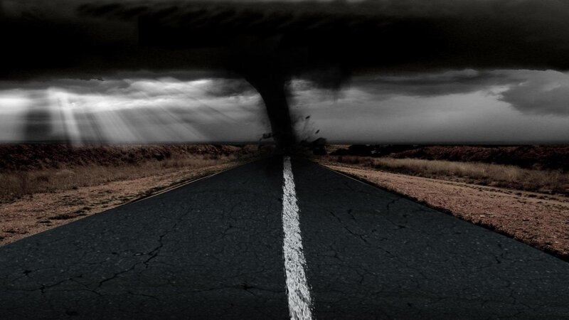 Tornado over Road — Black, Dramatic