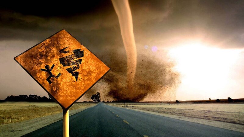 Tornado over Road — Brown, Dramatic, Sunset