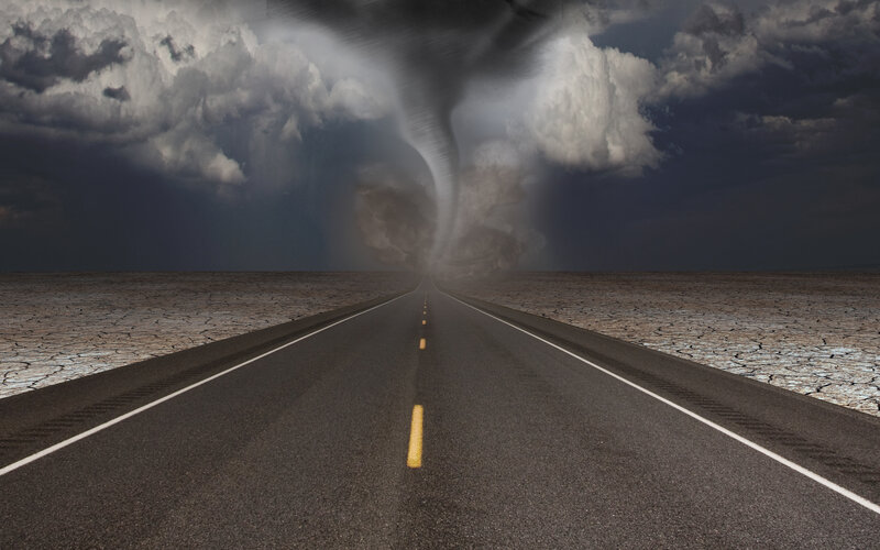 Tornado over Road — Gray, Dramatic, Digital Art, Clouds, Drought