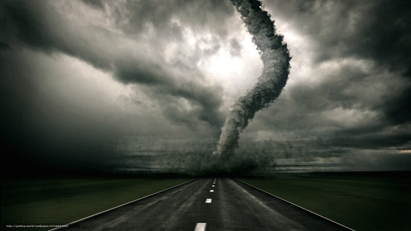 Tornado over Road — Gray, Dramatic, Digital Art, Clouds, Storm