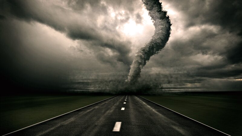 Tornado over Road — Gray, Dramatic, Digital Art, Storm