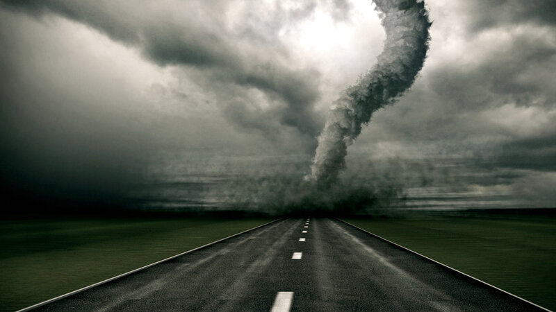 Tornado over Road — Gray, Dramatic, Digital Art