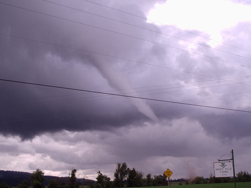 Tornado over rural farmland