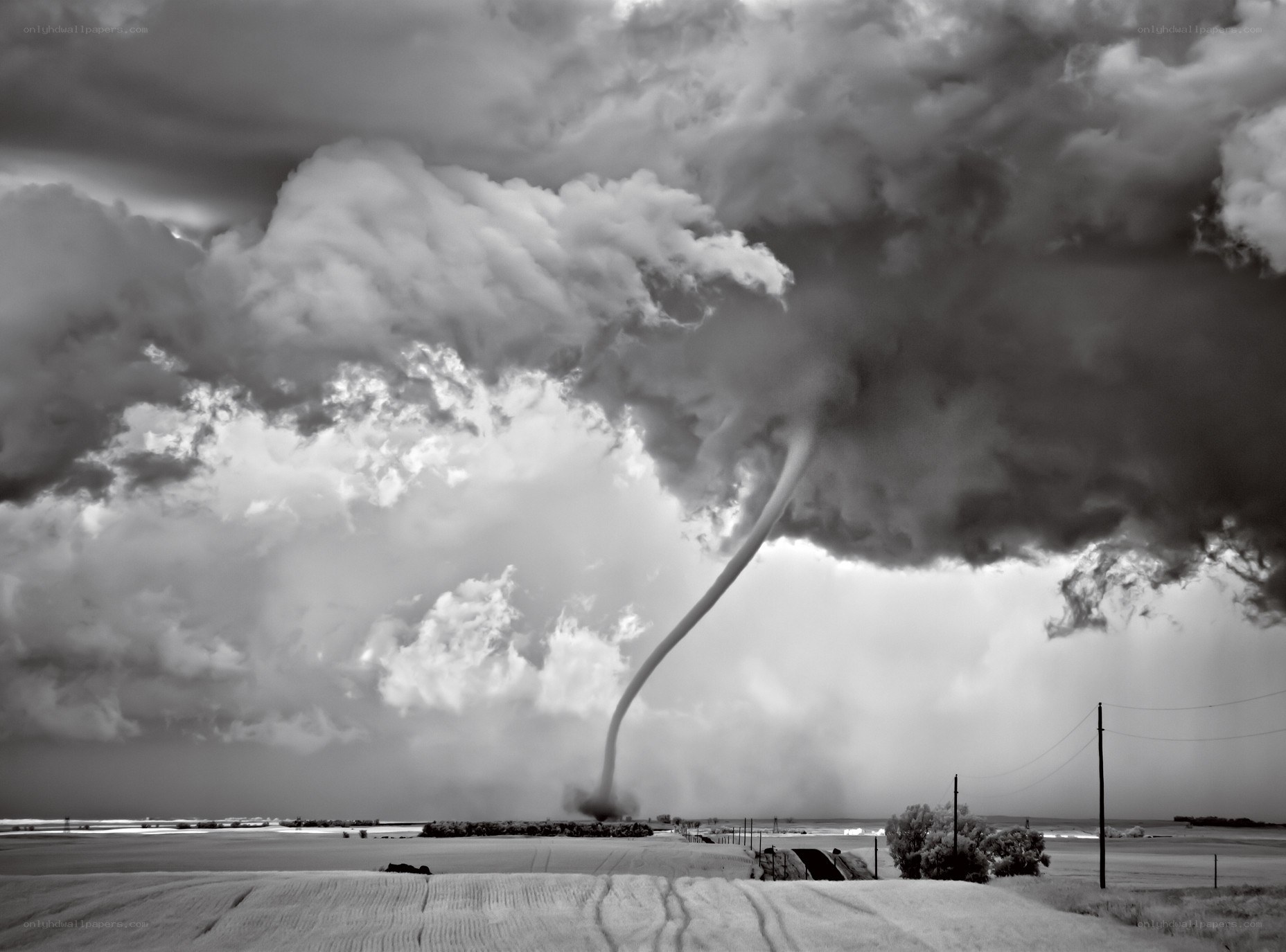 Tornado over rural landscape