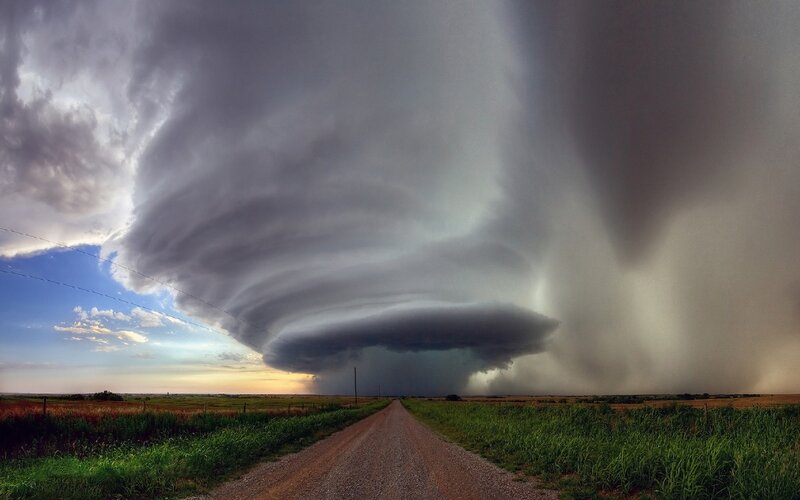 Tornado over Rural Road — Gray, Dramatic, Afternoon