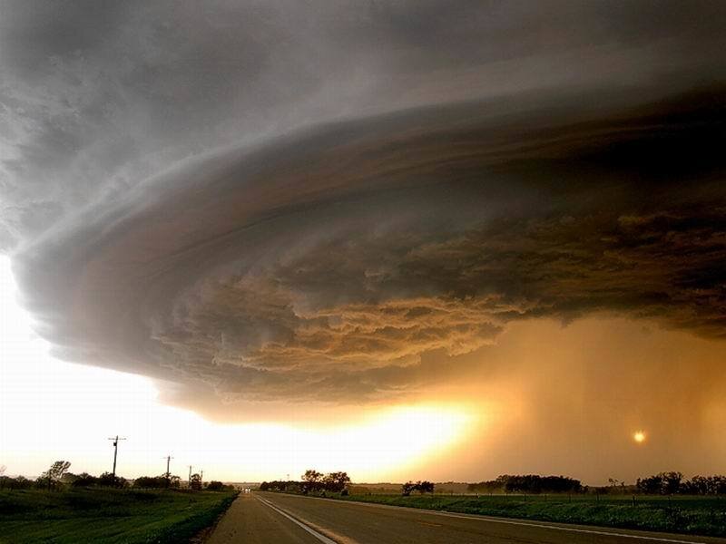 Tornado over Rural Road — Gray, Dramatic, Sunset, Photograph, Clouds, Trees