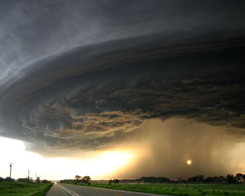 Tornado over Rural Road — Gray, Dramatic, Sunset, Photograph